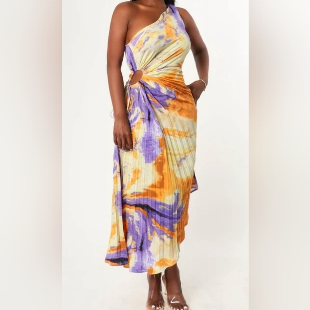 One shoulder pleated midi dress